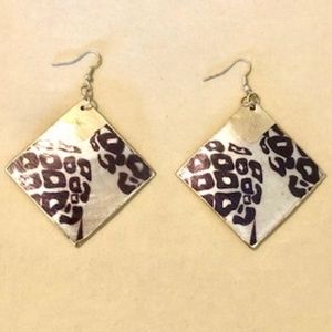 One-of-a-Kind Capiz Shell Earrings with Leopard Pattern and Gold Leaf, L…